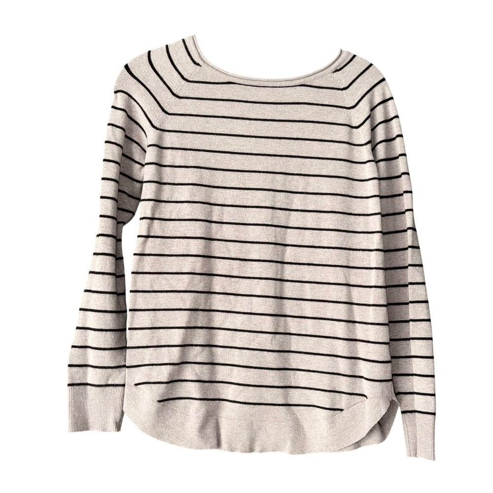 Pink Clover‎ Womens Striped Long Sleeve Sweater Beige Black Small Curved Hem